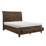Burnished Brown Finish Classic Queen Bed with Footboard Storage All Solid Rubberwood Platform Bed Bedroom Furniture