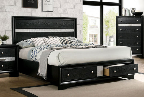 Contemporary Black Color Panel Headboard 1pc Queen Size Bed w Drawers Beautiful Bedroom Furniture