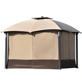 Brown 10' x 12'  Outdoor Double Vents Gazebo Patio Metal Canopy with LED lights