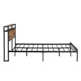 Queen Size  Metal Platform Bed Frame with Wooden Headboard and Footboard