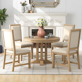 5-Piece Dining Set Extendable Round Table and 4 Upholstered Chairs