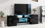 TV Stand with 2 Illuminated Glass Shelves, High Gloss Entertainment Center