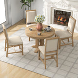 5-Piece Dining Set Extendable Round Table and 4 Upholstered Chairs