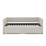 Beige Upholstered Twin Size Daybed with Two Drawers