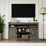 3 Level Adjustable Shelves Barn Door Light Gray Wood Tv Stand