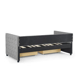 Grey Upholstered Twin Size Daybed with Two Drawers
