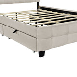 Queen Size Upholstered Platform Bed with LED Frame and 4 Drawers, Linen Fabric