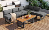3-Piece Multi-Functional Outdoor Sectional Sofa Set with Height-adjustable Seating and Coffee Table for Patio, Garden and Backyard (Grey)