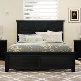 Rustic Farmhouse Style 3 Pieces Bedroom Sets Blackwash Queen Bed with 2 Drawers, Nightstand and Dresser, Coffee