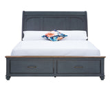 Queen Size Sleigh Bed, Corduroy Blue Finish