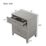 Modern Concise Style Gray Wood Grain Three-Drawer Nightstand