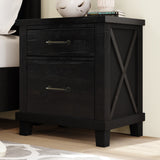 Rustic Farmhouse Style 3 Pieces Bedroom Sets Blackwash Queen Bed with 2 Drawers, Nightstand and Dresser, Coffee