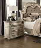 Silver Finish European Design 1pc Nightstand w Genuine Marble Top