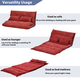 Red Adjustable Folding Futon Sofa with Two Pillows