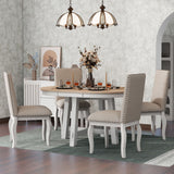5-Piece Farmhouse Dining Table Set Wood Round Extendable Dining Table