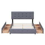 Queen Upholstered Platform Bed with Classic Headboard and 4 Drawers