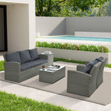 Patio Furniture, Outdoor Furniture, Seasonal PE Wicker Furniture,5 Set Wicker Furniture With Tempered Glass Table Top