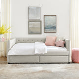 Beige Upholstered Twin Size Daybed with Two Drawers