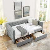 Grey Upholstered Twin Size Daybed with Two Drawers