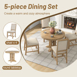 5-Piece Dining Set Extendable Round Table and 4 Upholstered Chairs