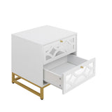 2 drawer nightstand - White Mirrored Nightstandwith Gold Legs
