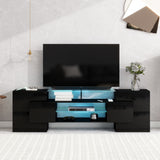 TV Stand with 2 Illuminated Glass Shelves, High Gloss Entertainment Center