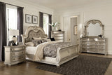 Silver Finish European Design 1pc Nightstand w Genuine Marble Top