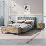 Queen Size Upholstered Platform Bed with Two Nightstands and Storage Bench