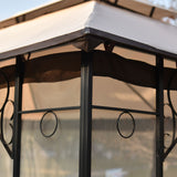 Iron Patio Khaki Outdoor Gazebo, Double Roof Soft Canopy
