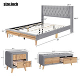 Queen Size Upholstered Platform Bed with Two Nightstands and Storage Bench