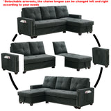 Black Sleeper Sofa Bed Reversible Sectional Couch with Storage