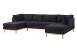 Black Sherpa Wide Double Chaise U-Shape Sectional Sofa