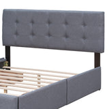 Queen Upholstered Platform Bed with Classic Headboard and 4 Drawers