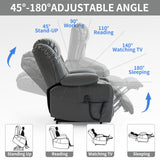 Grey faux Leatheraire Power Lift Recliner Chair with 8-Point Vibration Massage and Lumbar Heating, Stainless steel Cup Holders