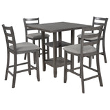 5-Piece Wooden Counter Height Dining Set with Padded Chairs