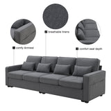 4-Seater Modern Linen Fabric Sofa with Armrest Pockets