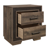 Rustic Style Nightstand Two-Tone Finish Embossed Faux-Wood