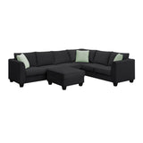 Sectional Sofa Couches Living Room Sets, 7 Seats Modular Sectional Sofa with Ottoman, L Shape Fabric Sofa Corner Couch Set with 3 Pillows
