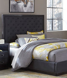 Queen Bed Tufted Headboard Fabric Upholstery Nailhead Trim Stylish Bed