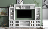 Minimalism Style Entertainment Wall Unit with Bridge, Modern TV Console Table for TVs Up to 70", Multifunctional TV Stand with Tempered Glass Door