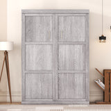Full Size Grey Murphy Bed folds into cabinet