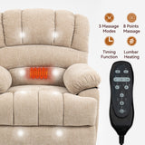 High Back Large Size Beige Chenille Power Lift Recliner Chair with 8-Point Vibration Massage and Lumbar