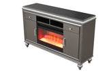 Ginger TV Stand With Electric Fireplace in Gun Metal