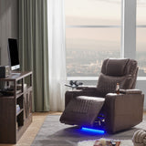 Recliner with USB Charging Port and Hidden Arm Storage 2 Cup Holders Design and 360° Swivel Tray