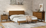 Queen 3 Piece Bedroom Set Mid Century Platform with Bookshelf and Led Lights, USB Port - Nightstand and Dresser