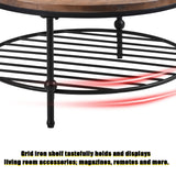 Brown Rustic Natural Round Coffee Table with Storage Shelf