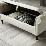 Velvet Multifunctional Storage Rectangular Sofa Stool Buttons Tufted Nailhead Trim