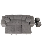 Modern L-Shape 3 Seat Reversible Sectional Couch, Pull Out Sleeper Sofa with Storage