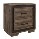 Rustic Style Nightstand Two-Tone Finish Embossed Faux-Wood