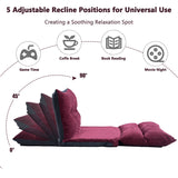 Burgundy Sofa Adjustable Folding Futon with 2 Pillows